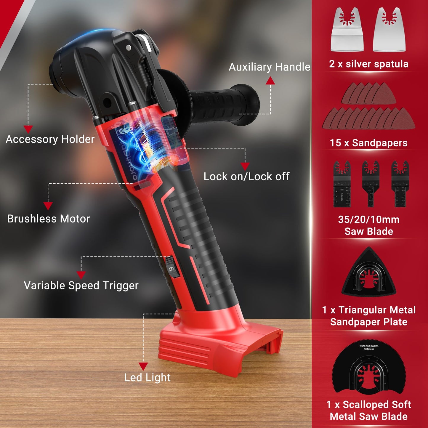 Cordless Oscillating Multi Tool Compatible with Milwaukee 18V Battery(Battery Not Included), Brushless Motor Oscillating Power Tools, 6 Variable Speeds, 23-Piece Kit for Cutting, Sanding, Scraping