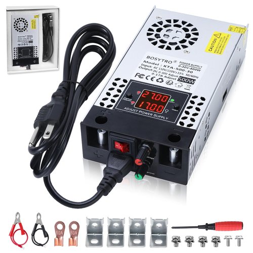 BOSYTRO Upgraded AC to DC Converter 5V 12V 24V 30V DC Power Supply Adjustable 0-30V 0-17A 500W Switching Power Supply for Led Strip, Motor Pump, CCTV, 3D Printer, Lab Computer