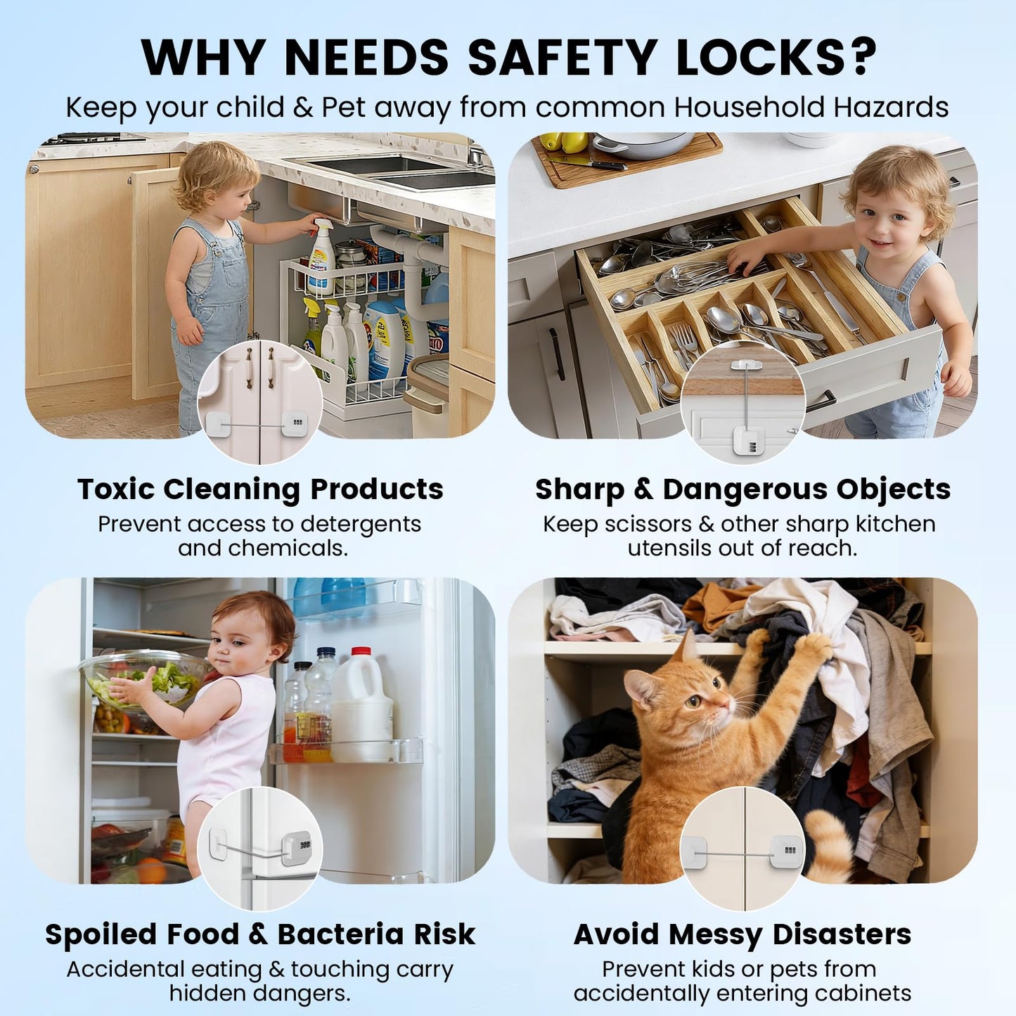 SUR-CIEL 1PC Fridge Lock with Code, Refrigerator Locks, Cabinet Locks Baby Proofing, Combination Lock for Refrigerator, Freezer, Closets, Cabinets, Drawers, Doors and Windows, NO Drilling