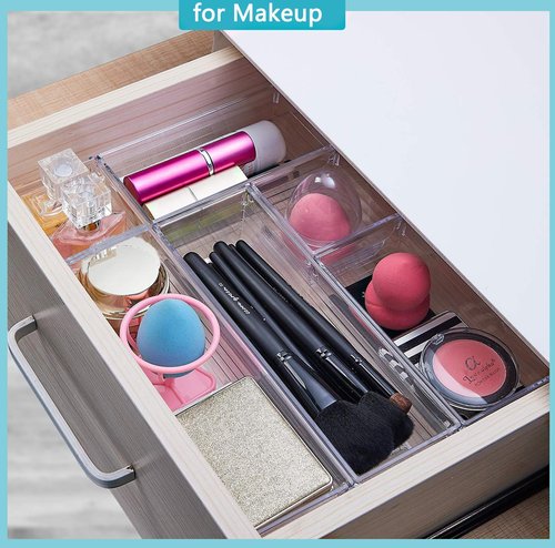 12 PCS Clear Plastic Drawer Organizer Set, 4 Sizes Makeup organizer, Vanity Organizer for Makeup, Stationery,Gadgets,Kitchen,Bathroom,Office,Bedroom