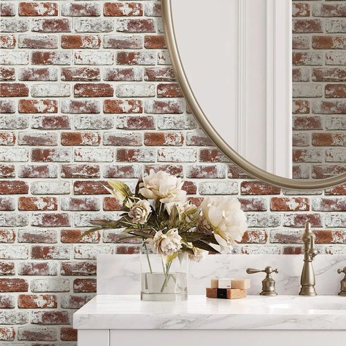 Commomy 10 Pcs 3D Faux Brick Panels -11.8"X11.8" Small Size Thin PVC Peel and Stick Brick Backsplash Farmhouse Red Brick Wall Paneling for Fireplace, Bedroom, Living Room, Kitchen, RV