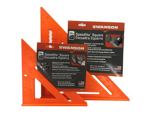 Swanson Tool Co T0701T0118 Value Pack 12 Inch and 8 Inch Speedlite® Squares—Hi Vis Orange Composite (High Impact Polystyrene)