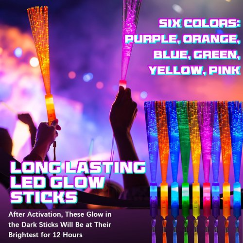 Zhanmai 24 Pieces Upgraded Glow Fiber Wands Sticks LED Light Fiber Optic Wands LED Flashing Glow Sticks Bulk for Wedding Party Favors(Mixing Color)