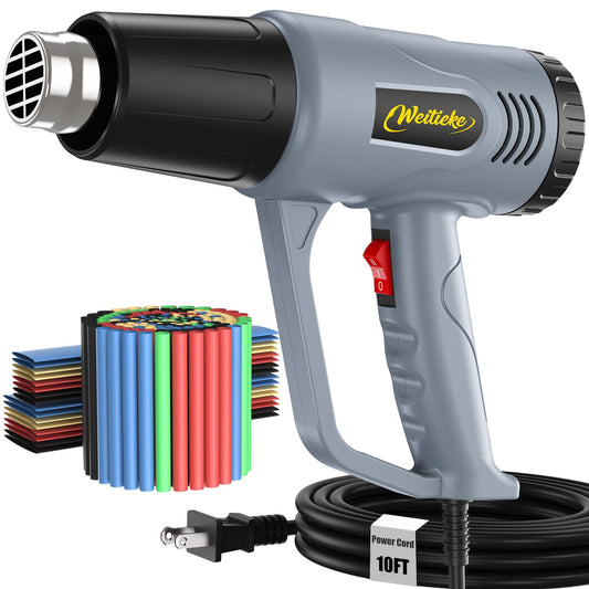 Heat Gun, 2 Temperature Settings 572℉&1112℉, 900W-1300W Hot Air Gun with Overload Protection, 10FT Extra Long Cord, Handheld Heat Gun with Heat Shrink Tubing Kit for Packaging Shrinking, DIY Crafts
