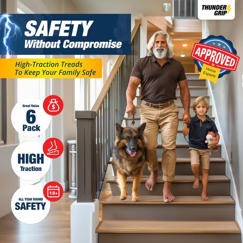 Clear Stair Treads Non-Slip 30"x8" - 6-Pack Indoor Stair Grips Non Slip for Wooden Steps - Anti Slip Adhesive Strips for Dogs & Elderly - Staircase Step Treads - Transparent Treads for Wood Stairs