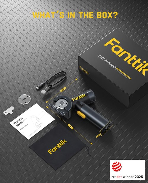 Fanttik C8 Nano 3.7V Cordless Electric Scissors with LED Display, Rechargeable Cardboard Cutter with 2 Blades, EasySwap Blade Change, LED Light, for Thin Cardboard Carpet Leather - Black
