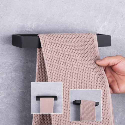 GERZWY Modern Black Towel Holder SUS304 Stainless Steel Towel Hanger Towel Ring for Bathroom Lavatory Wall Mount Contemporary Style HG1706-BK