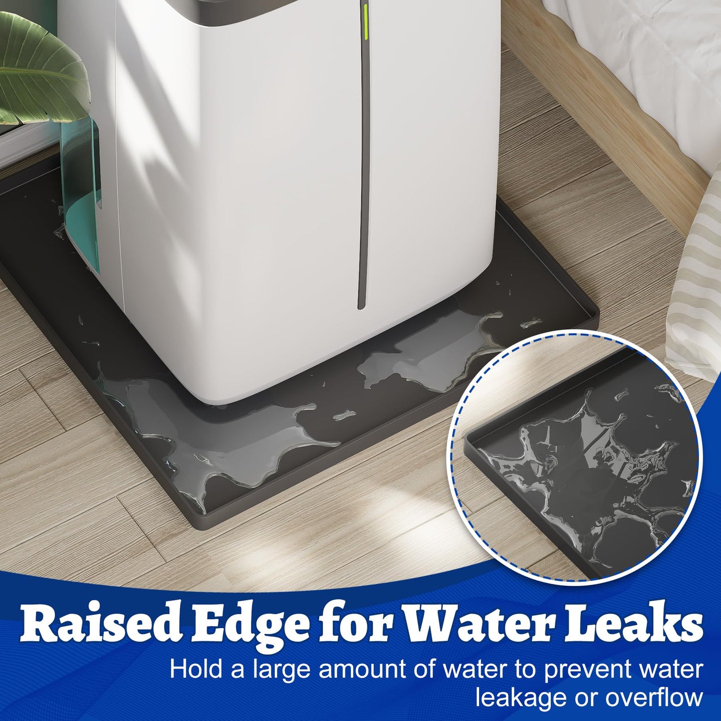 Wintcomfort Dehumidifier Mat for Home Dehumidifiers, Large Dehumidifier Drain Pan Prevent Leaks, Waterproof Silicone De humidifier Drain Tray Protect From Appliance Leaks Water Spills, Black, 19"x19"