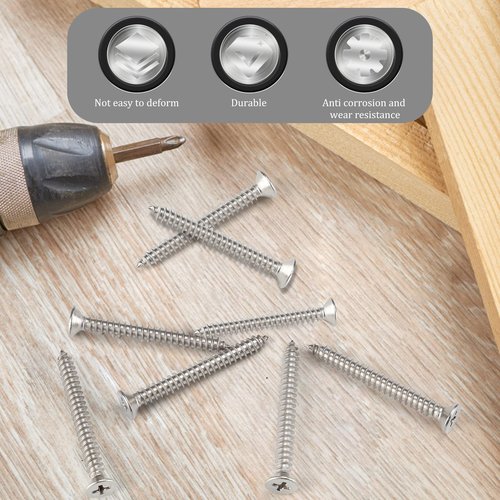 100 PCS #6X1-1/2(1.5 inch) Stainless Steel Phillips Flat Head Wood Screws,Stainless Steel 18-8 A2(304) Screw,Home Screw Kit by QISHENG