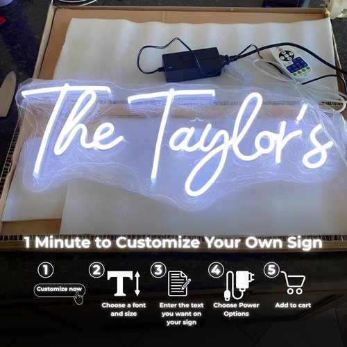 Custom Neon Sign – Large Personalized Neon Wedding Sign, Customizable Birthday Gift, Handmade LED Light Up Last Name Sign for Kids Room Wall Décor, Party, Bedroom, Bar, Shop or Business Logo