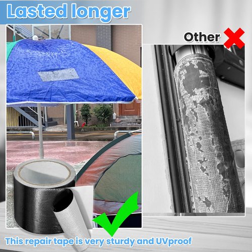 Waterproof Repair Tape for Fabric, Awning, RV Roof, Underbelly, Tarp, Tent, Sail and Boat Cover Outdoor Repair Patch, Heavy Duty, UVproof, Multipurpose Black
