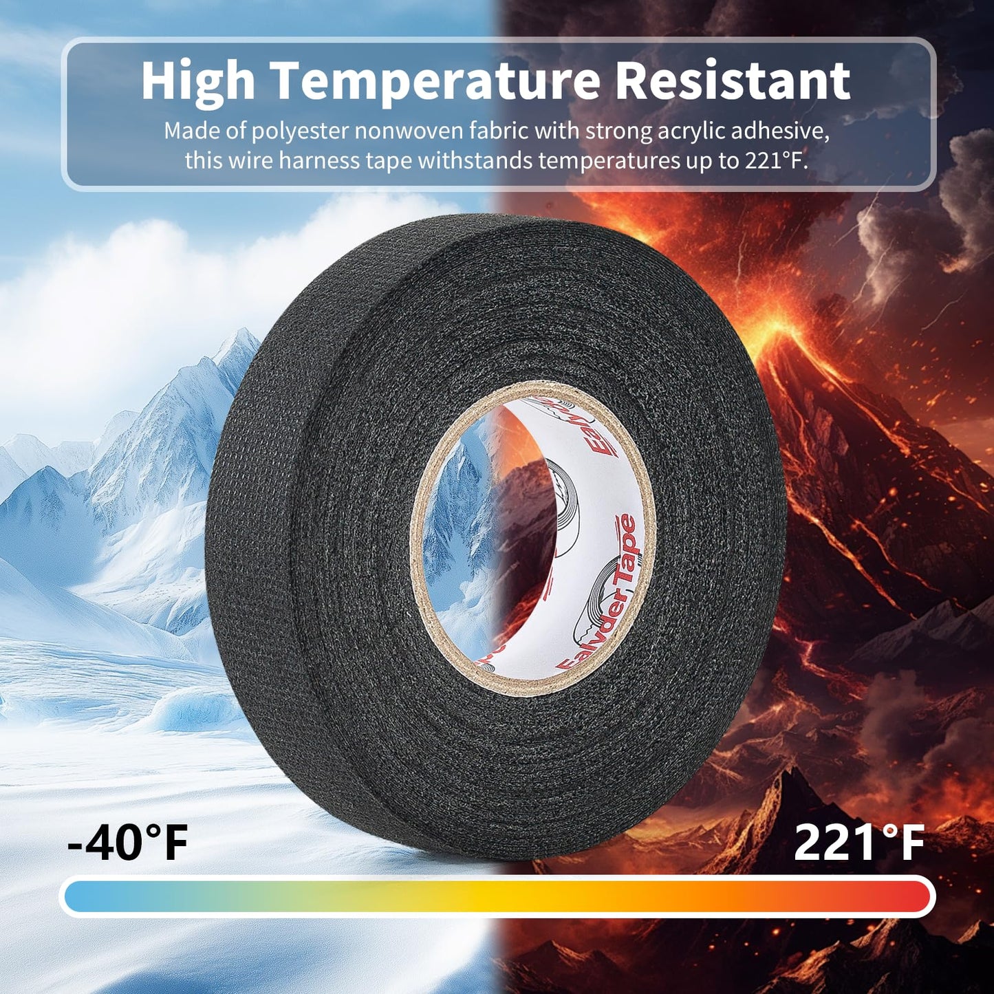 Ealyder Tape 2 Rolls Wire Harness Tape 3/4 Inch x 56 FT, High Temp Wiring Loom Harness Electrical Tape, Self-Adhesive Felt Cloth Wrap for Automotive Engines, Cable Protection and Noise Dampening