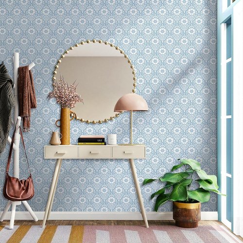 Lativo Blue and White Floral Peel and Stick Wallpaper Modern Boho Contact Paper for Cabinets Drawers Coastal Flower Leaf Self Adhesive Wallpaper Bathroom Bedroom Removable Vinyl Roll 78.7inL 17.3inW