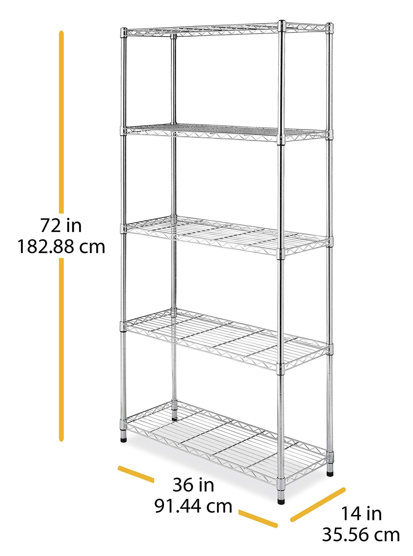 Whitmor 5 Tier Shelving Unit, Metal Storage Shelves, 400 lbs Capacity per Shelf, 2000 lbs Total, Adjustable Heavy Duty Shelf, Easy Assembly for Kitchen, Garage, Plant, 36"L x 14"W x 72"H, Chrome