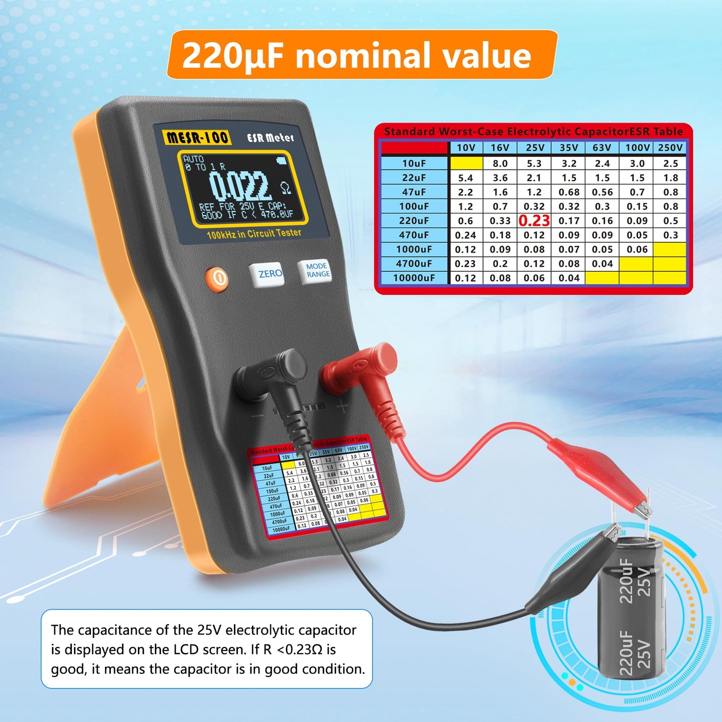 Wisamic MESR-100 V2 Automatic Range Switching, ESR Meter Capacitor Tester, Low Ohm Meter Up to 0.01 to 100R, Alligator Clip and SMD Test Clip Supporting Capacitance Meter Measurement in The Line
