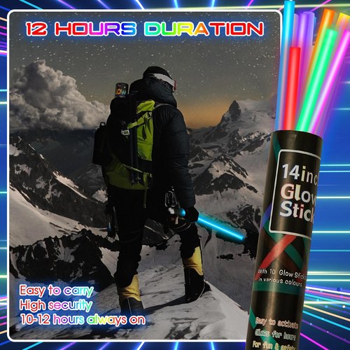 Lewtemi 10 Pcs 14 Inch Large Glow Sticks Christmas Jumbo Sticks Big Glow Stick Giant Light Stick Emergency Light Stick for Camping Accessories, Survival Kit (Vibrant Color)