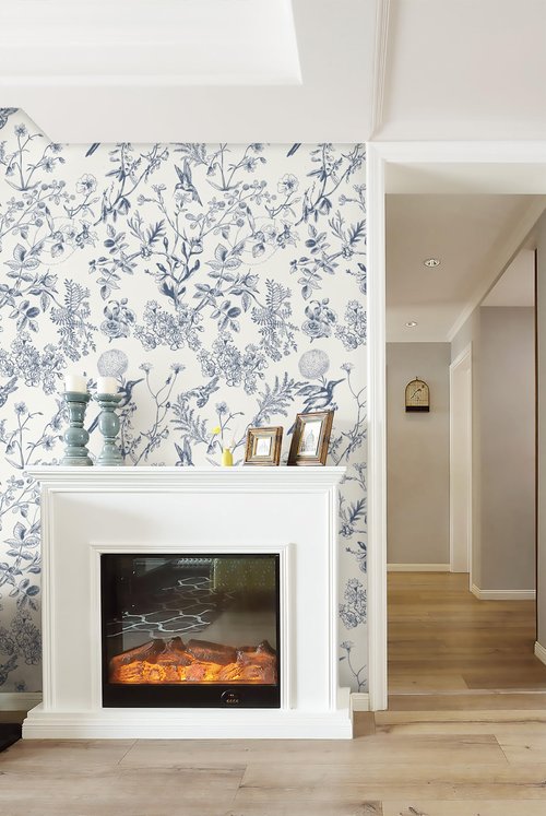 Safiyya Peel and Stick Wallpaper Blue and White Contact Paper Floral Birds Wall Paper Modern Boho Removable Self Adhesive Wallpaper Vinyl Rolls 118"x17.3"