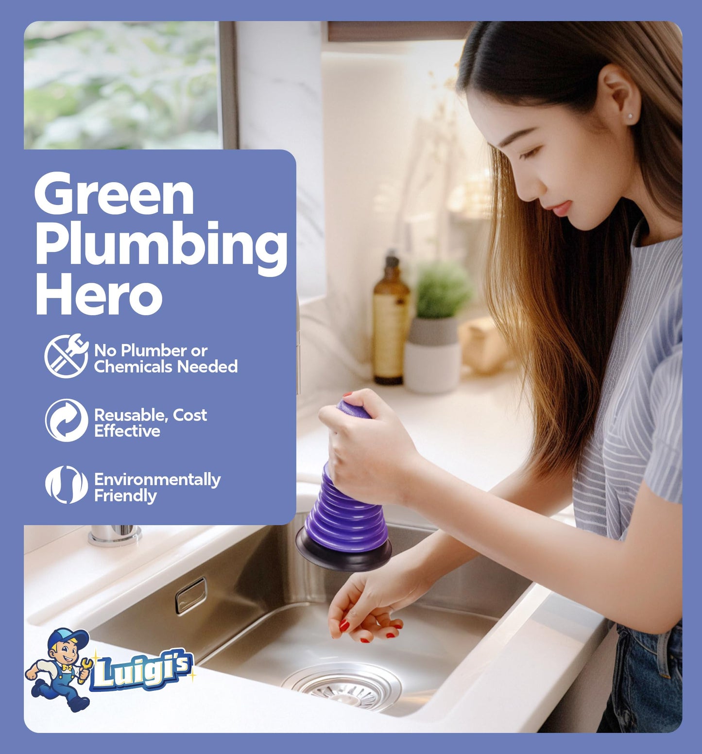 Luigi's Mini Sink Plunger - Shower Drain Clog Remover - for Clogged Drain in Kitchen, Bathroom, Baths, Waste Pipes - Heavy Duty, Powerful Toilet Plungers with Bellows