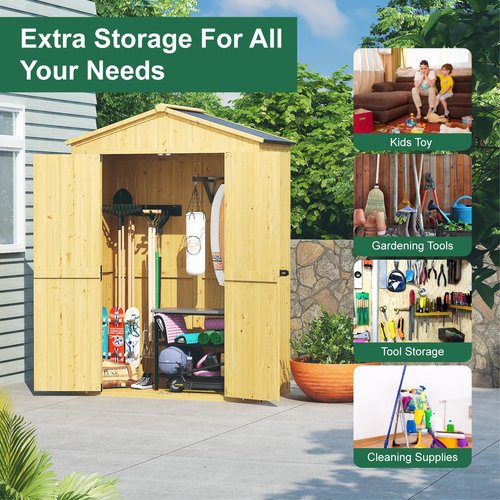 IWDOO Outdoor Storage Shed, 76'' Outdoor Shed Storage Cabinet, Garden Shed, Wood Tool Shed with Lockable Doors and Floor, Waterproof Roof for Yard, Patio, Deck, Porch, Lawn