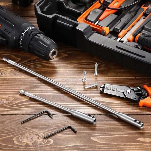 1/4 Extension Drill Bit Set 4Pcs Unbreakable Wood Spade Drill Bit Extension Extra-Long Drill Extension with 2 Pcs Key Spade Bit Extension Set for Wood Turners Furniture Carpentry and Construction