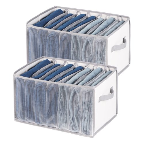 Univivi Extra Large Wardrobe Clothes Organizer Closet Organizer Portable Pants Sweaters Organizer for Closet,T-Shirt, Underwear, Upgraded 7 Grids Jeans Hoodie Organizer Clothes Organizer - Set of 2