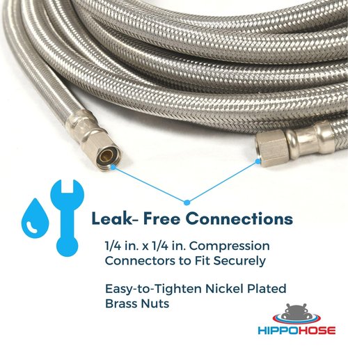 Refrigerator Icemaker Hose (10 FT) - Universal Fit to ALL Refrigerator Brands - Icemaker Water Supply Line - ¼” x ¼” Connections - SS Refrigerator Supply Hose for Ice & Water