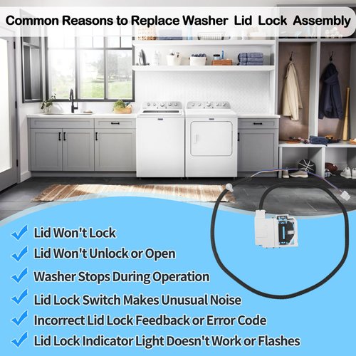 W11368616 W11670519 Washer Lid Lock Assembly Compatible with Whirlpool Maytag Washer MVW4505MW0 MVW5035MW1 MVW5430MW1 MVW5430PBK0 MVW5435PBK0 MVW5435PW0 Replaces AP7214714, PS17215992 Lid Lock Switch