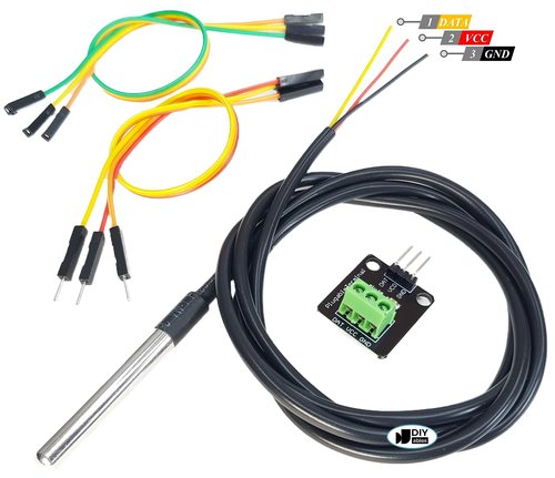 DIYables DS18B20 Temperature Sensor for Arduino, ESP32, ESP8266, Raspberry Pi, Waterproof Stainless Steel Probe, 2 Pieces