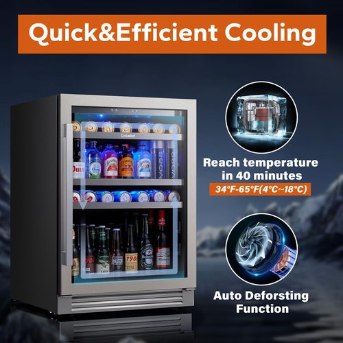 Ca'Lefort 24 Inch Beverage Refrigerator Cooler - 180 Can Mini Fridge with Glass Door for Soda Beer or Wine, 3 LED Compressor Fridge for Home Office Bar with 3 Adjustable Removable Shelves(5.56 cu.ft)