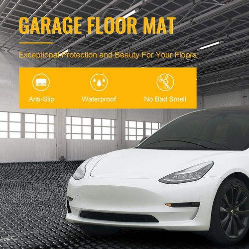 Grandroad auto 8x20 FT Garage Floor Mat, 2.8mm Thickened Flooring Roll Diamond Plate PVC Rubber Trailer Mat with 20 Pcs Tapes, Non-Slip Floor Protector Mat for Garage, Warehouse, Gyms, Trailer, Black