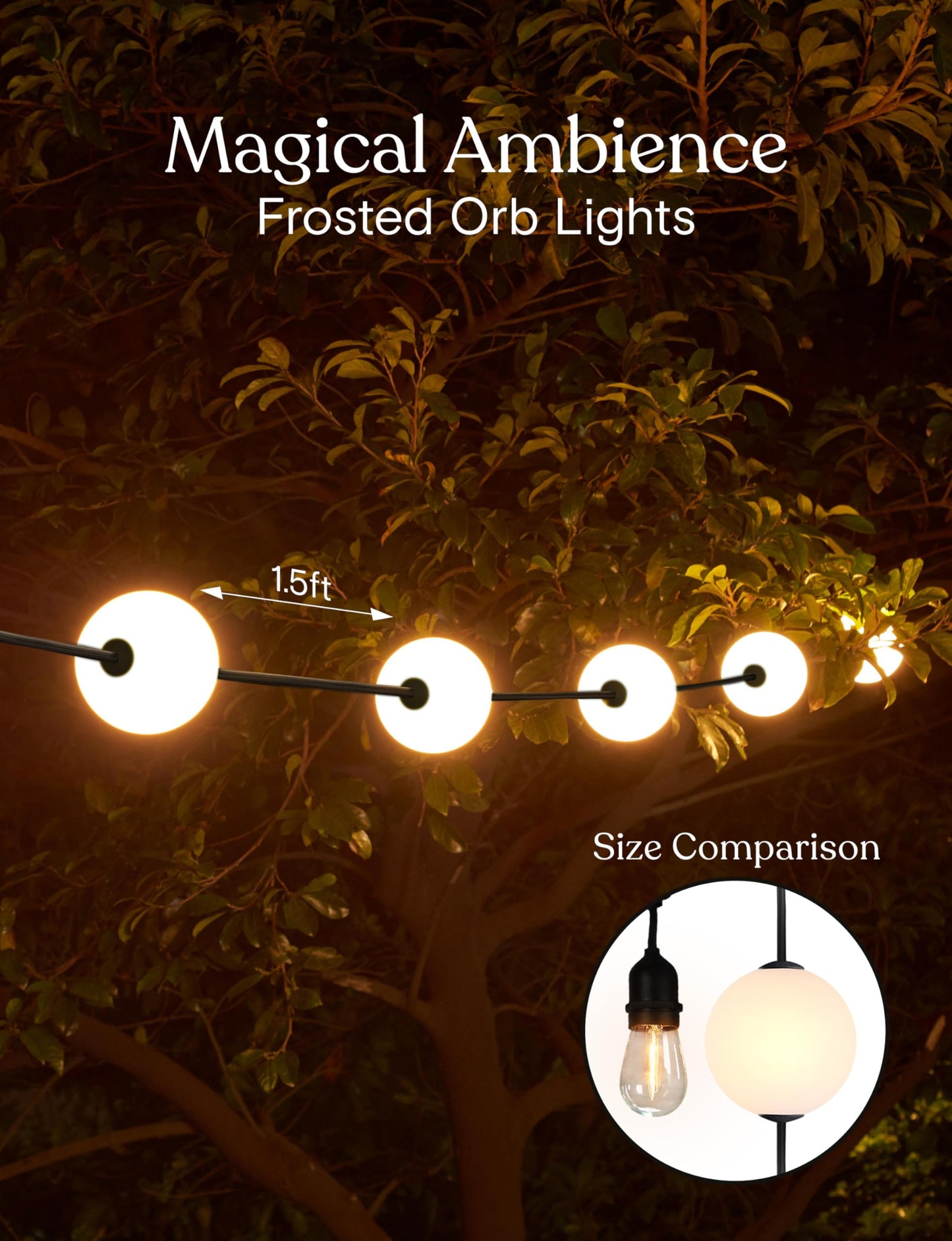 Brightech Orb Outdoor Indoor String Lights - Frosted Lantern LED String with 10 Weatherproof Globe Lights - Plug in Commercial Grade Light Strand for Patio, Porch, Garden, Café - 30 Ft, Black