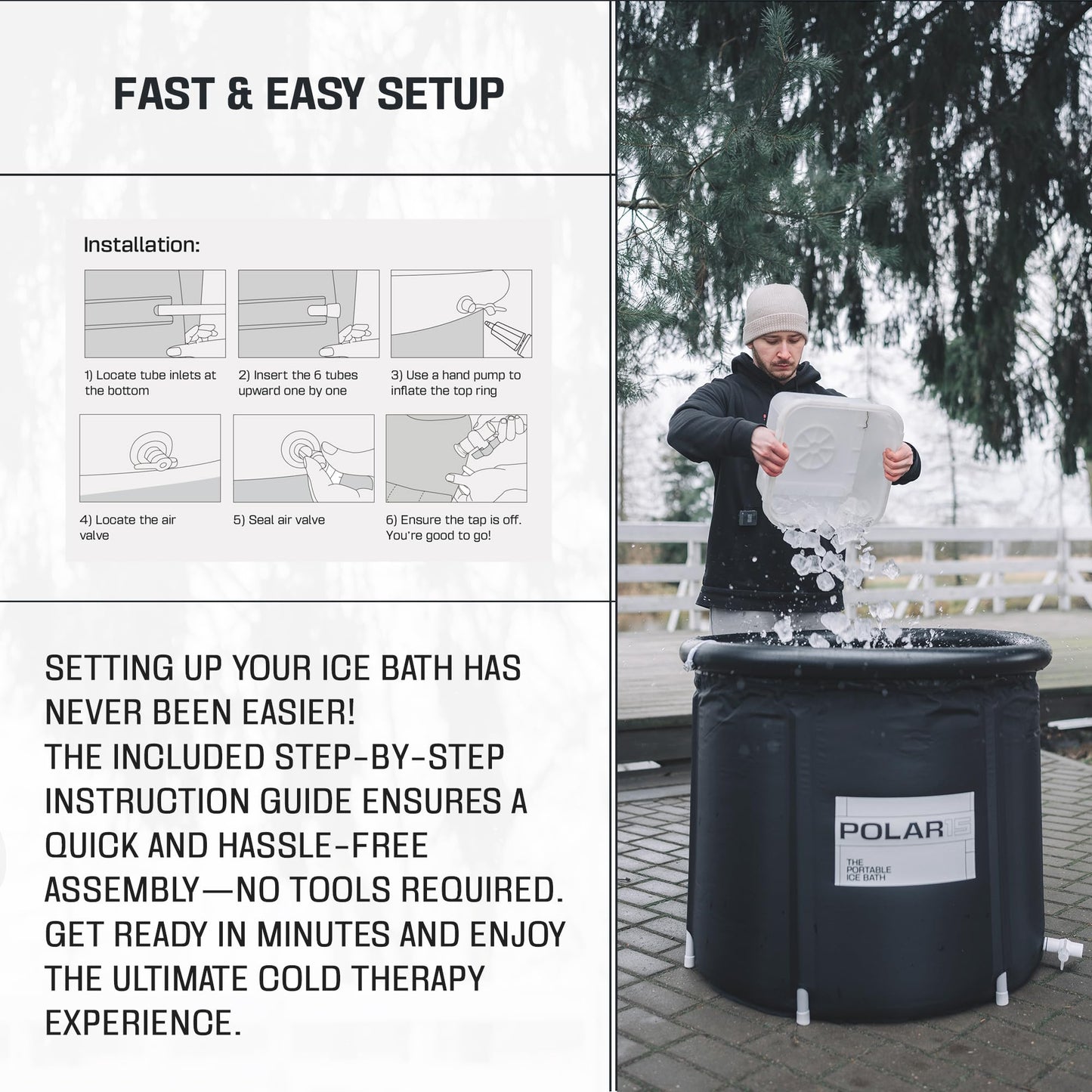 Premium Portable Ice Bath Tub for Athletes – 125-Gallon Cold Plunge Pool with Easy Drainage System – Durable PVC, Foam, and Nylon Layers – Tear-Resistant and Waterproof for Muscle Recovery