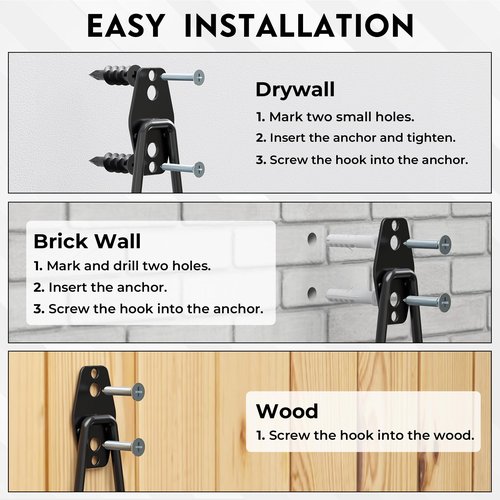 BONTEC Heavy Duty Garage Hooks, Anti-Slip Coated Black Steel with Strong Load Capacity, Multi-Sized U and J Hooks, Easy Wall Mount for Garage, Garden, Workshop (Black, 14 Pack)
