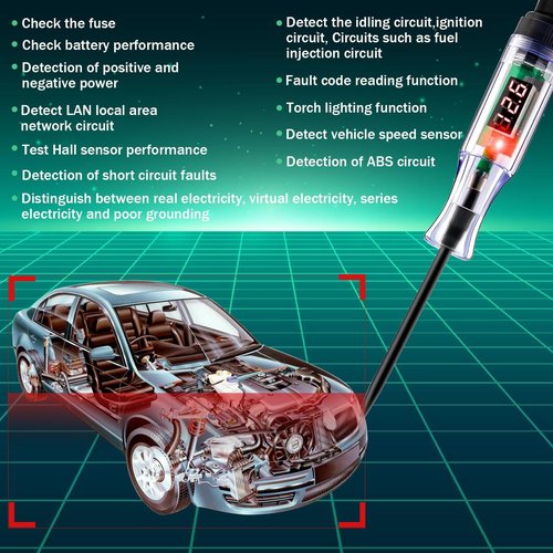 Automotive Test Light, 5-120V Digital Circuit Tester Electrical Test Pen Bidirectional Light Tester with LED Digital Voltage Display, 5.9Ft Extended Spring Wire & Probe for Cars Trucks Vehicles