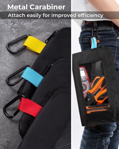 Foxrino Tool Pouch with Clear Window, 1680D Oxford Small Tool Bag, Gifts for Men Dad Father, Heavy Duty Tool Pouches with Zipper, Clear Utility Bag Zipper Pouches for Organizing and Storage, 3 Pack
