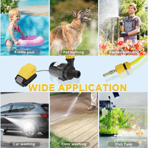 Submersible Water Pump for Dewalt 20V Battery, Quiet Mini Brushless Motor Water Pump Max Lift 8M 1100L/H for Garden, Kiddie Pool, Fish Tank (No Battery)