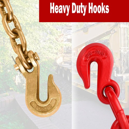 5/16"-3/8" Chain Binders Sets of 2, 5/16"×10ft Chains, Grade 70 Binders and Chains, Load Transport Binder Chain with Grappling Hook, for Industrial, Agricultural, Logging