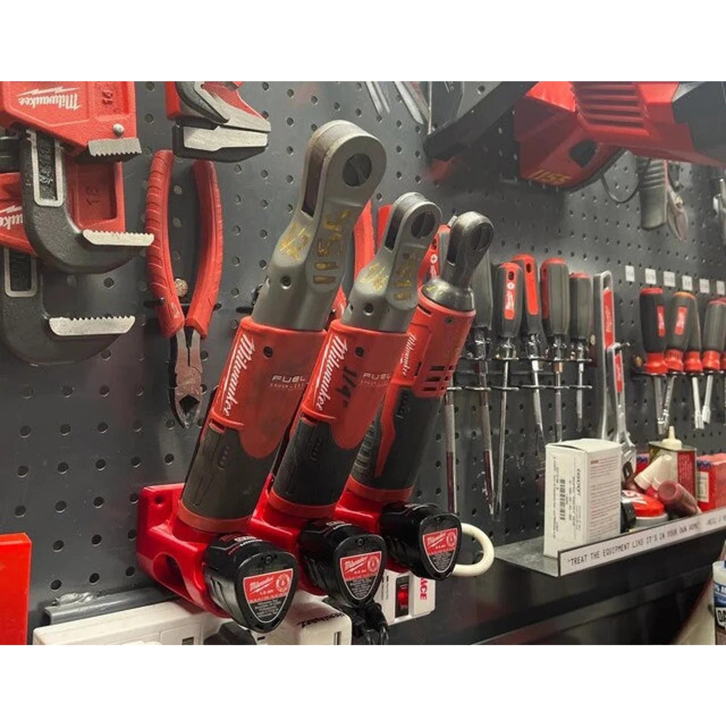 Tool & Battery Wall Mount for Milwaukee M12 - Pegboard Compatible - Red