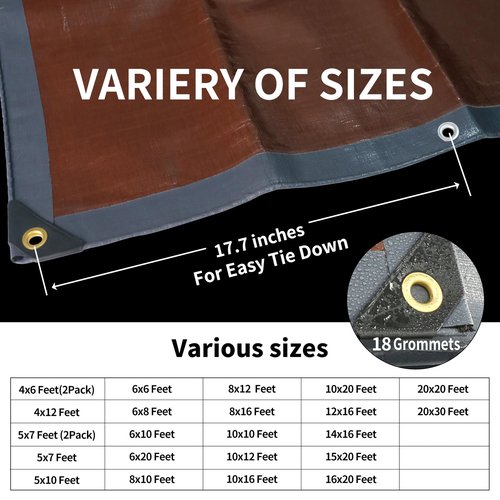 TARPAL tarp 6x8 Feet Super Heavy Duty Tarps Cover 20mil Waterproof UV Protection Rip and Tear Proof Tarpaulin with Grommets(Grey/Brown)