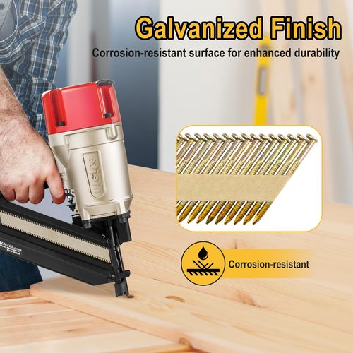 meite 30 Degree Framing Nails 2-Inch x .113 Inch, Ring Shank, Galvanized Coated, Paper Tape Collated, Offset Round Head Framing Nails for 30-34 Degree Framing Nailers (1,000 Counts)