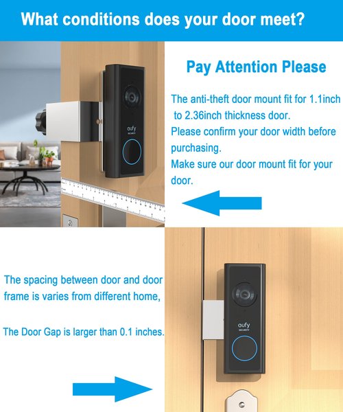 VMEI Anti-Theft Door Mount for eufy Video Doorbell E340 Metal Mount Made of High-Hardness Stainless Steel,No Drill,Not Block Doorbell Sensor-Silver