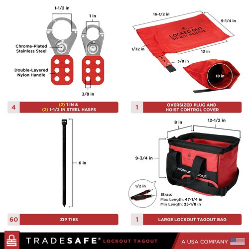 TRADESAFE Lockout Tagout Kit - 90 Loto Devices, Cable Lock, Loto Locks, Breaker Lockout Devices, Lock Out Tags, Plug Lock, Hasps, OSHA-Compliant Lock Out Tag Out Kits Electrical Tools