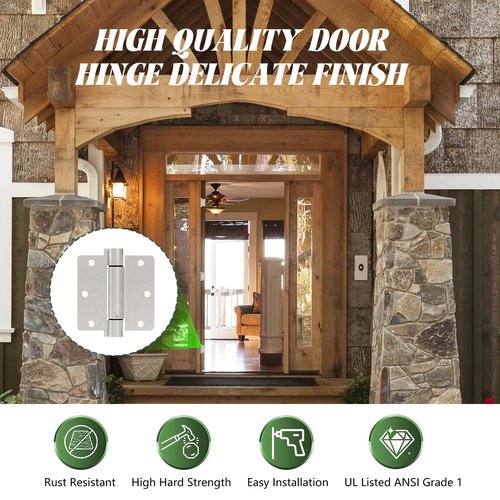 2 Pack Self Closing Door Hinges 3.5 inch Satin Nickel Door Hinges Spring Loaded Auto Close Hinges 1/4'' Radius Corners Adjustable Tension for Interior Door 3 1/2 Auto Self-Closing Hinge