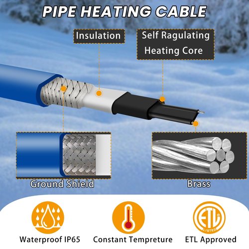 PROEZE 40ft Heat Tape for Water Pipes with Thermostat, for Pipe Freeze Protection, Self-Regulating Heating Cable, Keeps Water Flowing at -40°F, 120V,5W/ft,Pipe Heater for Home,Roof,Outdoor