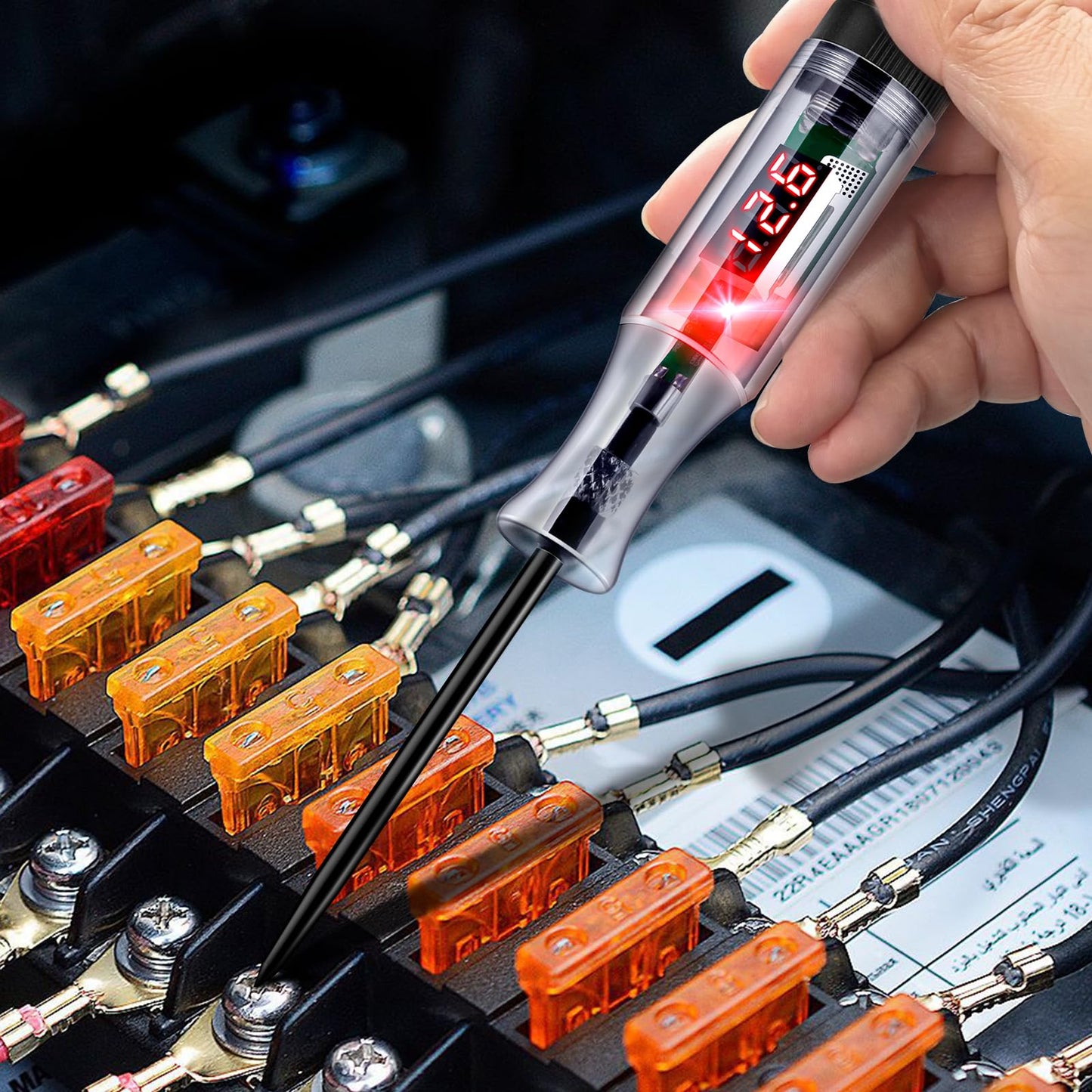 WINAMOO Automotive Test Light 5-90V Digital LED Circuit Tester with Voltage Display, Auto Bidirectional Light Tester, Electrical Voltage Tester with Extended Spring Wire & Probe for Car/RV/Vehicles