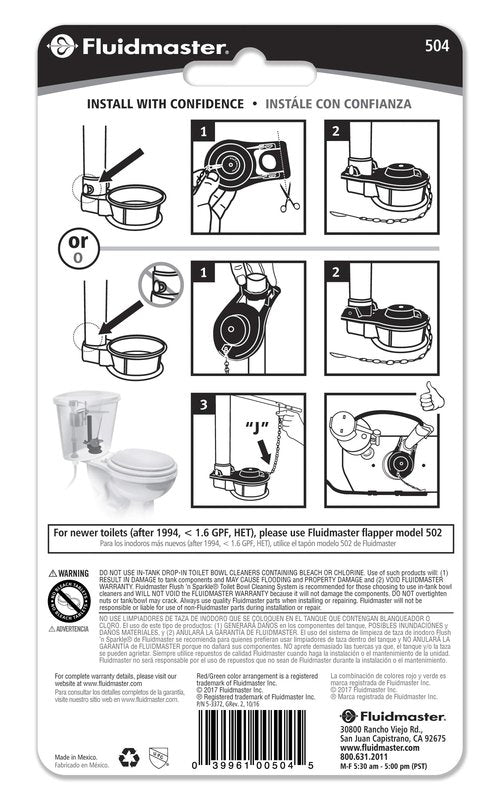 Fluidmaster 504 2-Inch Universal Chlorine Resistant, Long Lasting Flexible Frame Toilet Flapper , Red