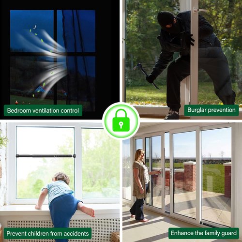Sliding Door Security Bar, 2 Pack Child Safety Window Locks for Up and Down Windows/Horizontal Sliding Windows, 17-50 inch Adjustable Window Security Bars from Inside for Apartment, Patio