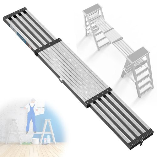6'-9'5" Aluminum Work Plank, Nuvium Telescoping Plank Ladder Accessory Pro, 550 lbs Max Load, Fully Riveted Extension Plank with Carrying Strap (6'-9'5")