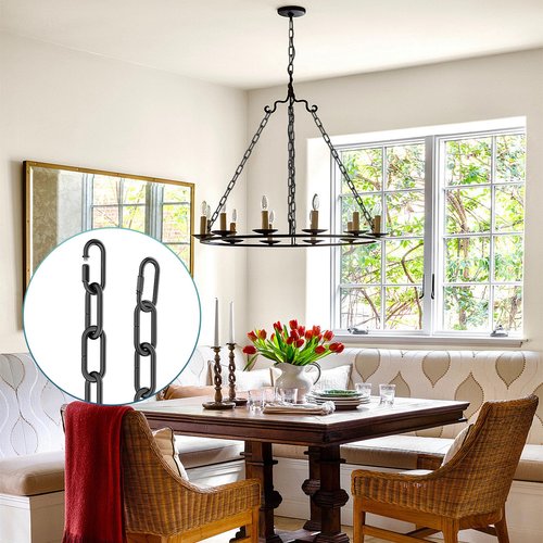 6 Feet Industrial Black Light Fixture Chain, Adjustable Metal Pendant Chandelier Chain Extension with Detachable Link, Maximum Load is 66 Pounds