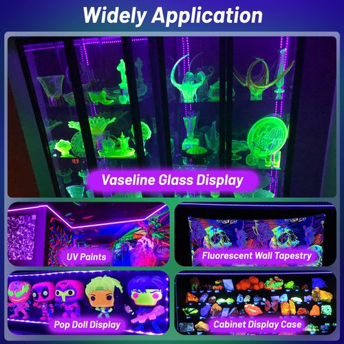 33Ft Black Light Strip, USB & Battery Operated Black Lights for Glow Party, Blacklight Strip lights for Halloween Decoration Room Decor Glass Cabinet Case Display Fluorescent Paint(4Pack*8.2ft)
